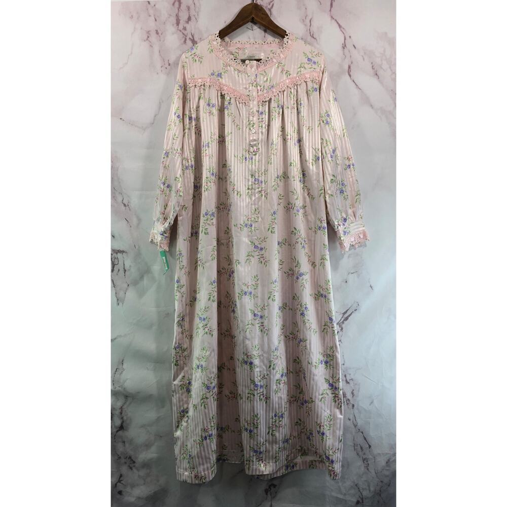 Vintage Night Gown Womens Large Pajama PJ Lace Floral Nightie Long Nordstrom